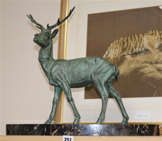 An Art Deco model of a stag on marble base H.39cm.